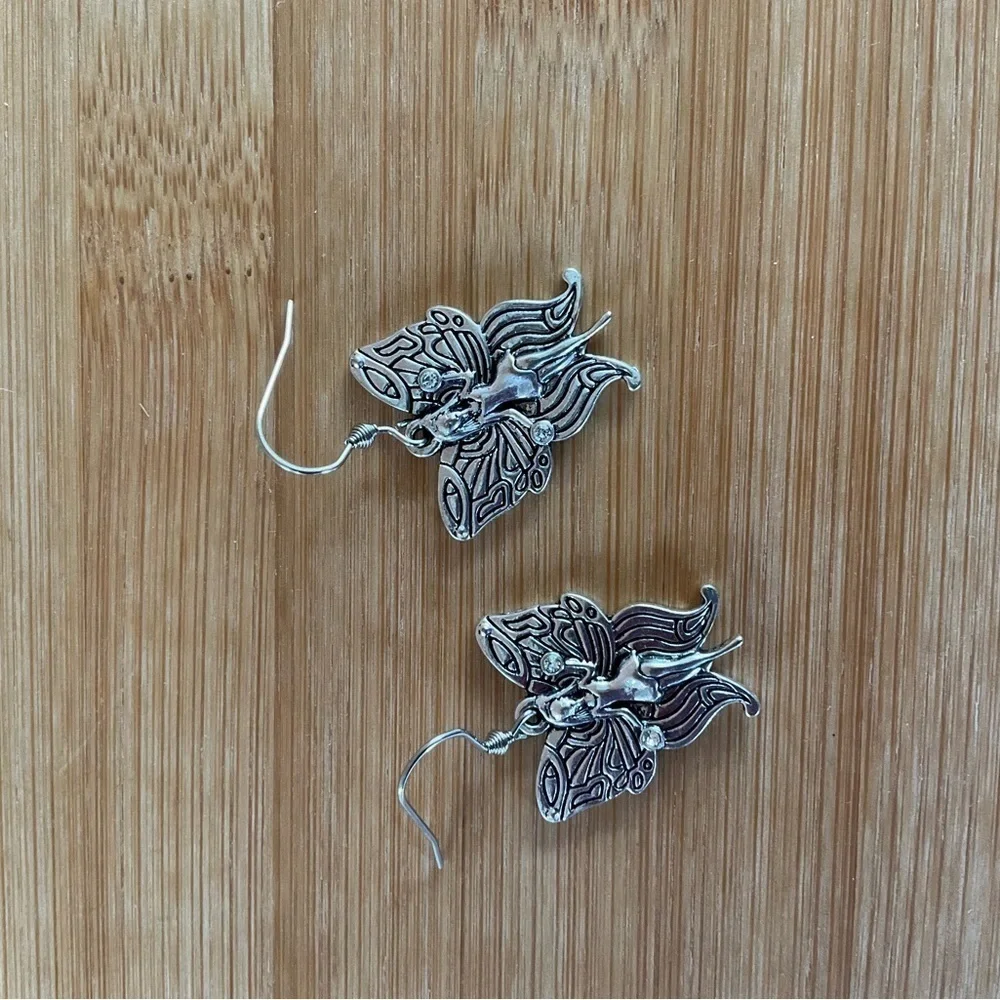 Hand Crafted Earrings Butterfly Faery Charm Antique Silver Fairy Faerie Dangle